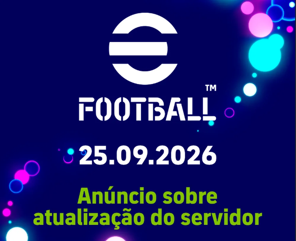 Arte oficial do eFootball anunciando uma atualização de servidor em 25.09.2026